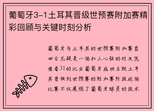 葡萄牙3-1土耳其晋级世预赛附加赛精彩回顾与关键时刻分析